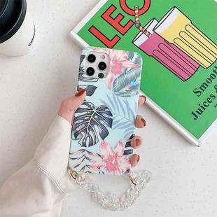 Laser Flower Pattern TPU Protective Case with Chain Strap For iPhone 11 Pro(Blue)