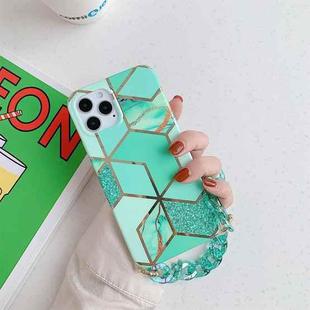 For iPhone 12 mini Splicing Marble Pattern TPU Protective Case with Chain Strap (Green Lattice)