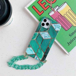 For iPhone 12 mini Splicing Marble Pattern TPU Protective Case with Chain Strap (Green Irregular)