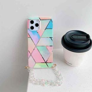 For iPhone 12 Pro Max Splicing Marble Pattern TPU Protective Case with Chain Strap(Colorful Lattice)