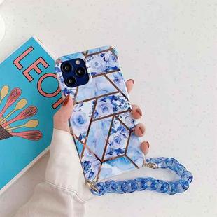 For iPhone 12 mini Splicing Flower Pattern TPU Protective Case with Chain Strap (Blue)