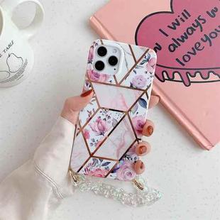 Splicing Flower Pattern TPU Protective Case with Chain Strap For iPhone 12 / 12 Pro(Pink)
