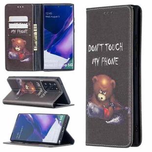 For Samsung Galaxy Note20 Ultra Colored Drawing Pattern Invisible Magnetic Horizontal Flip PU Leather Case with Holder & Card Slots & Wallet(Bear)