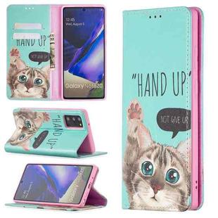 For Samsung Galaxy Note20 Colored Drawing Pattern Invisible Magnetic Horizontal Flip PU Leather Case with Holder & Card Slots & Wallet(Cat)