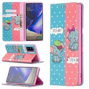 For Samsung Galaxy Note20 Colored Drawing Pattern Invisible Magnetic Horizontal Flip PU Leather Case with Holder & Card Slots & Wallet(Elephants)