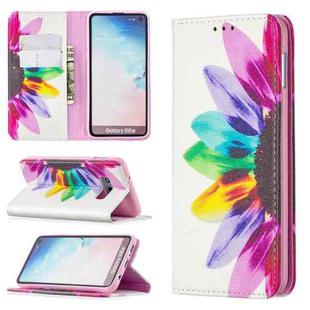 For Samsung Galaxy S10e Colored Drawing Pattern Invisible Magnetic Horizontal Flip PU Leather Case with Holder & Card Slots & Wallet(Sun Flower)