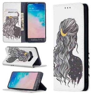 For Samsung Galaxy S10 Colored Drawing Pattern Invisible Magnetic Horizontal Flip PU Leather Case with Holder & Card Slots & Wallet(Girl)