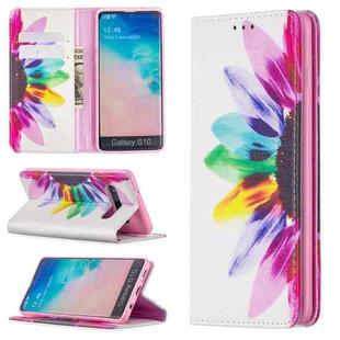 For Samsung Galaxy S10 Colored Drawing Pattern Invisible Magnetic Horizontal Flip PU Leather Case with Holder & Card Slots & Wallet(Sun Flower)