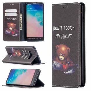 For Samsung Galaxy S10 Plus Colored Drawing Pattern Invisible Magnetic Horizontal Flip PU Leather Case with Holder & Card Slots & Wallet(Bear)