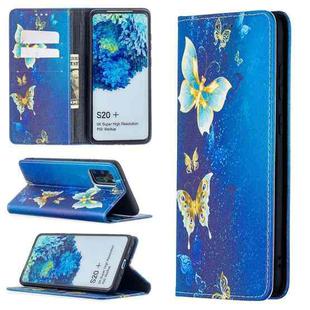 For Samsung Galaxy S20 Plus Colored Drawing Pattern Invisible Magnetic Horizontal Flip PU Leather Case with Holder & Card Slots & Wallet(Gold Butterflies)