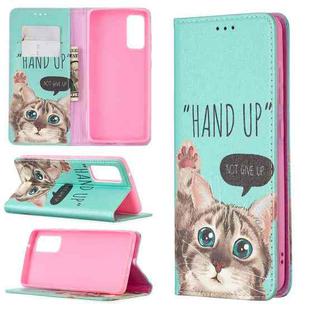 For Samsung Galaxy S20 FE Colored Drawing Pattern Invisible Magnetic Horizontal Flip PU Leather Case with Holder & Card Slots & Wallet(Cat)