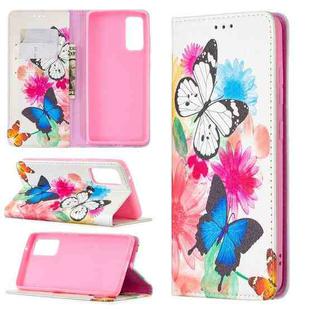 For Samsung Galaxy S20 FE Colored Drawing Pattern Invisible Magnetic Horizontal Flip PU Leather Case with Holder & Card Slots & Wallet(Two Butterflies)