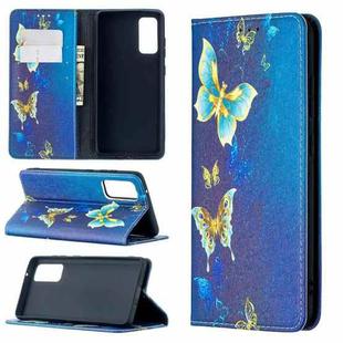 For Samsung Galaxy S20 FE Colored Drawing Pattern Invisible Magnetic Horizontal Flip PU Leather Case with Holder & Card Slots & Wallet(Gold Butterflies)