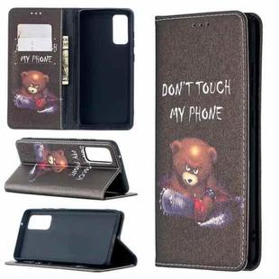 For Samsung Galaxy S20 FE Colored Drawing Pattern Invisible Magnetic Horizontal Flip PU Leather Case with Holder & Card Slots & Wallet(Bear)