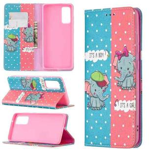 For Samsung Galaxy S20 FE Colored Drawing Pattern Invisible Magnetic Horizontal Flip PU Leather Case with Holder & Card Slots & Wallet(Elephants)