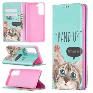 For Samsung Galaxy S21 Colored Drawing Pattern Invisible Magnetic Flip Leather Case (Cat)