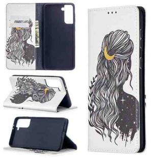 For Samsung Galaxy S21+ 5G Colored Drawing Pattern Invisible Magnetic Horizontal Flip PU Leather Case with Holder & Card Slots & Wallet(Girl)