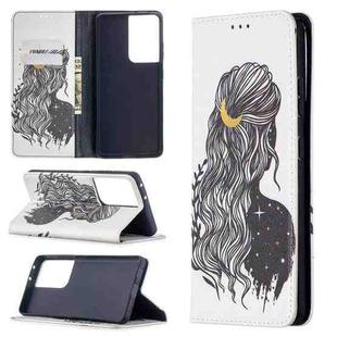 For Samsung Galaxy S21 Ultra 5G Colored Drawing Pattern Invisible Magnetic Horizontal Flip PU Leather Case with Holder & Card Slots & Wallet(Girl)