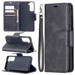 For Samsung Galaxy S21 5G Lambskin Texture Pure Color Horizontal Flip PU Leather Case with Holder & Card Slots & Wallet & Lanyard(Black)