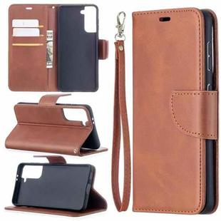 For Samsung Galaxy S21 5G Lambskin Texture Pure Color Horizontal Flip PU Leather Case with Holder & Card Slots & Wallet & Lanyard(Brown)
