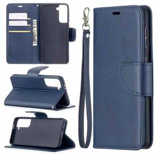 For Samsung Galaxy S21 5G Lambskin Texture Pure Color Horizontal Flip PU Leather Case with Holder & Card Slots & Wallet & Lanyard(Blue)