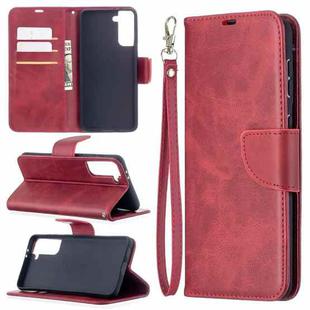 For Samsung Galaxy S21+ 5G Lambskin Texture Pure Color Horizontal Flip PU Leather Case with Holder & Card Slots & Wallet & Lanyard(Red)