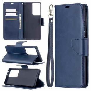 For Samsung Galaxy S21 Ultra 5G Lambskin Texture Pure Color Horizontal Flip PU Leather Case with Holder & Card Slots & Wallet & Lanyard(Blue)