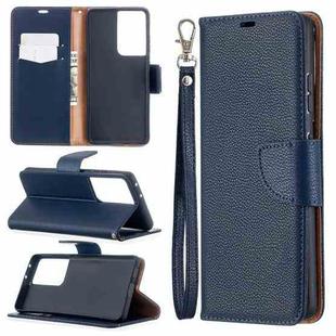 For Samsung Galaxy S21 Ultra 5G Litchi Texture Pure Color Horizontal Flip Leather Case with Holder & Card Slots & Wallet & Lanyard(Dark Blue)