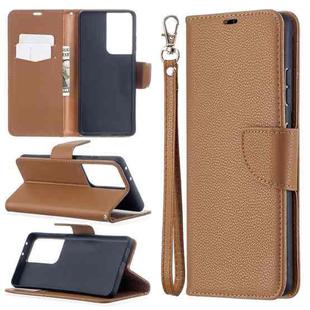 For Samsung Galaxy S21 Ultra 5G Litchi Texture Pure Color Horizontal Flip Leather Case with Holder & Card Slots & Wallet & Lanyard(Brown)