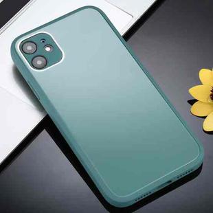 For iPhone 11 Solid Color Glass + Silicone Protective Case (Dark Green)