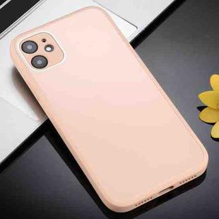 Solid Color Glass + Silicone Protective Case For iPhone 11 Pro(Pink)