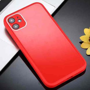 Solid Color Glass + Silicone Protective Case For iPhone 11 Pro(Red)