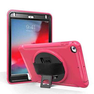 For iPad mini (2019) & mini 4 360 Degree Rotation PC+TPU Protective Cover with Holder & Hand Strap(Rose Red)