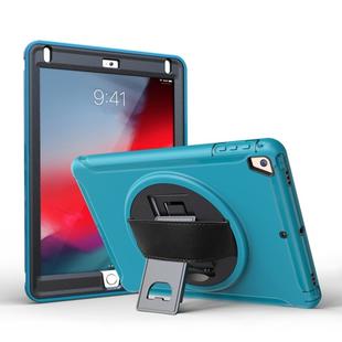 For iPad 9.7 inch (2017) 360 Degree Rotation PC+TPU Protective Cover with Holder & Hand Strap(Light Blue)