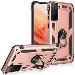 For Samsung Galaxy S21 5G Shockproof TPU + PC Protective Case with 360 Degree Rotating Holder(Rose Gold)