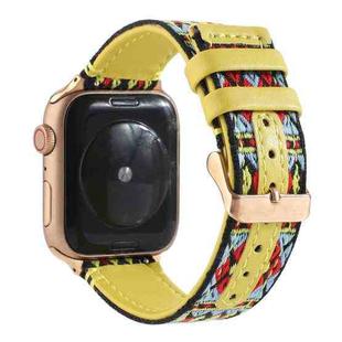 Ethnic Leather Watch Band For Apple Watch Series 7 45mm / 6 & SE & 5 & 4 44mm / 3 & 2 & 1 42mm(Yellow)