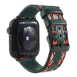 Ethnic Leather Watch Band For Apple Watch Series 7 45mm / 6 & SE & 5 & 4 44mm / 3 & 2 & 1 42mm(Dark Green)