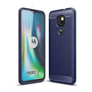 For Motorola Moto G9 Play Brushed Texture Carbon Fiber TPU Case(Navy Blue)