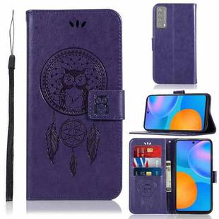 For Huawei P smart 2021 Wind Chime Owl Embossing Pattern Horizontal Flip Leather Case, with Holder & Card Slots & Wallet(Purple)