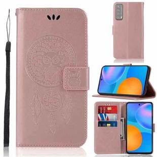 For Huawei P smart 2021 Wind Chime Owl Embossing Pattern Horizontal Flip Leather Case, with Holder & Card Slots & Wallet(Rose Gold)