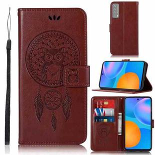 For Huawei P smart 2021 Wind Chime Owl Embossing Pattern Horizontal Flip Leather Case, with Holder & Card Slots & Wallet(Brown)