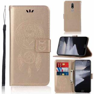 For Nokia 2.4 Wind Chime Owl Embossing Pattern Horizontal Flip Leather Case, with Holder & Card Slots & Wallet(Gold)