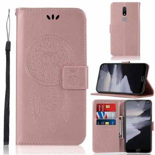 For Nokia 2.4 Wind Chime Owl Embossing Pattern Horizontal Flip Leather Case, with Holder & Card Slots & Wallet(Rose Gold)