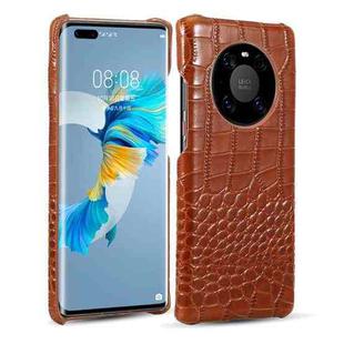 For Huawei Mate 40 Pro Head-layer Cowhide Leather Crocodile Texture Protective Case(Brown)