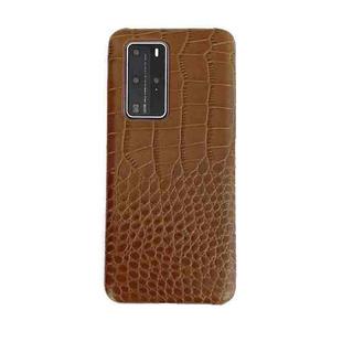 For Huawei P40 Head-layer Cowhide Leather Crocodile Texture Protective Case(Brown)