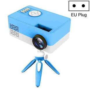 J15 1920 x 1080P HD Household Mini LED Projector with Tripod Mount Support AV / HDMI x 1 / USB x1 / TF x 1, Plug Type:EU Plug(Blue White)