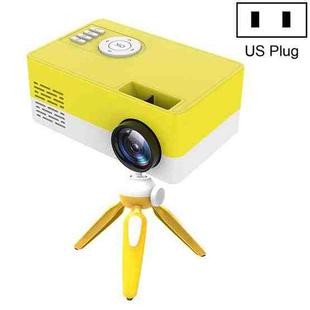 J15 1920 x 1080P HD Household Mini LED Projector with Tripod Mount Support AV / HDMI x 1 / USB x1 / TF x 1, Plug Type:US Plug(Yellow White)