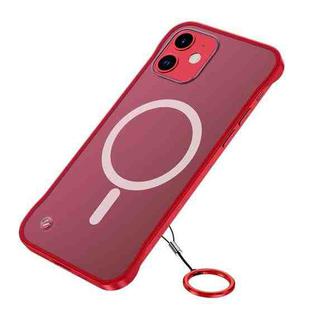 For iPhone 12 mini Frosted Soft Four-corner Shockproof Magsafe Case with Finger Ring Strap (Red)