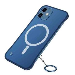 For iPhone 12 / 12 Pro Frosted Soft Four-corner Shockproof Magsafe Case with Finger Ring Strap(Blue)