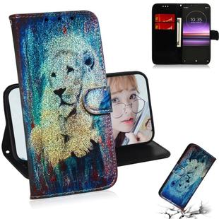 For Sony Xperia 1 / XZ4 Colored Drawing Pattern Colorful Magnetic Buckle Horizontal Flip PU Leather Case with Holder & Card Slots & Wallet & Lanyard(White Lion)
